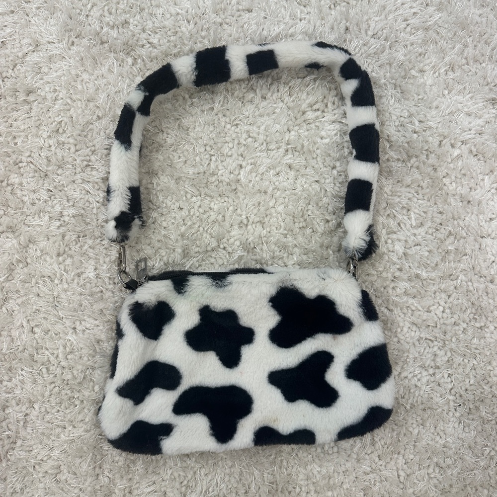 cute fluffy cow print bag